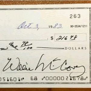 WILLIE MCCOVEY AUTOGRAPHED PERSONAL CHECK!!! HOF - 500 HR MEMBER!!!